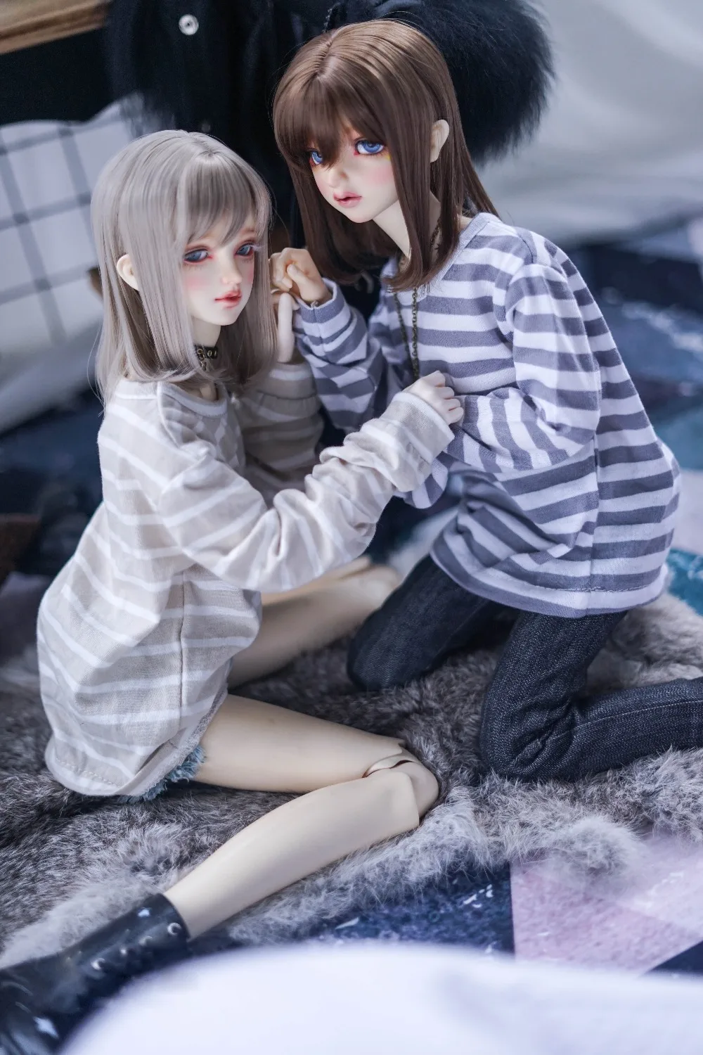 Одежда для куклы BJD на 1/3 1/4 1/6 размер MSD свободная майка в полоску двухцветные