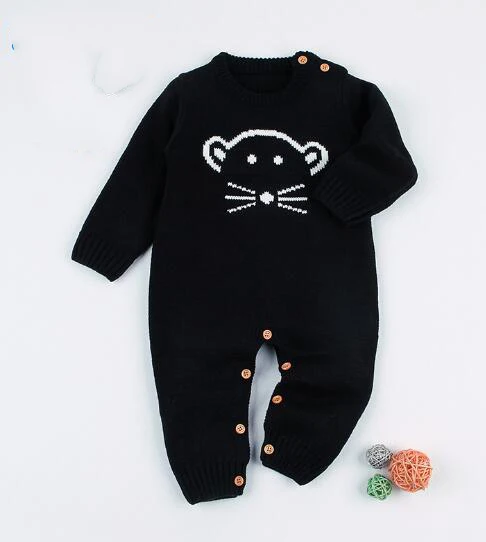 82W401 Black От 0 до 3 лет, Модный комбинезон для маленьких мальчиков, смешной Рисунок медведя, Вязаный комбинезон для новорожденных девочек, Комбинезоны на весну для детей, цельная одежда - Цвет: 82W401 Black