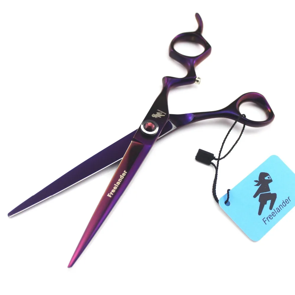 

7.0 inch Freelander purple curved handle hairdressing scissors flat shear cutting scissors unique hairdressing scissors