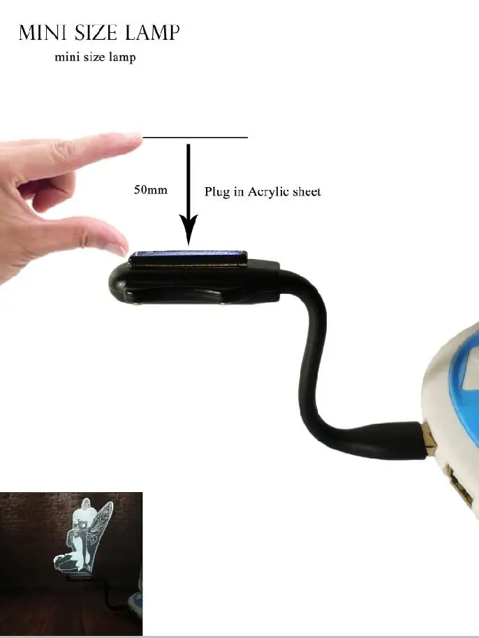 Small USB Lamp 50mm Amroe редкий Питер Пэн фея эльф Тинкер мисс Белл 3D Снежинка принцесса Динь-Динь 7 цветов Изменение девушки спальный ночной Светильник Декор - Испускаемый цвет: Small USB Lamp 50mm