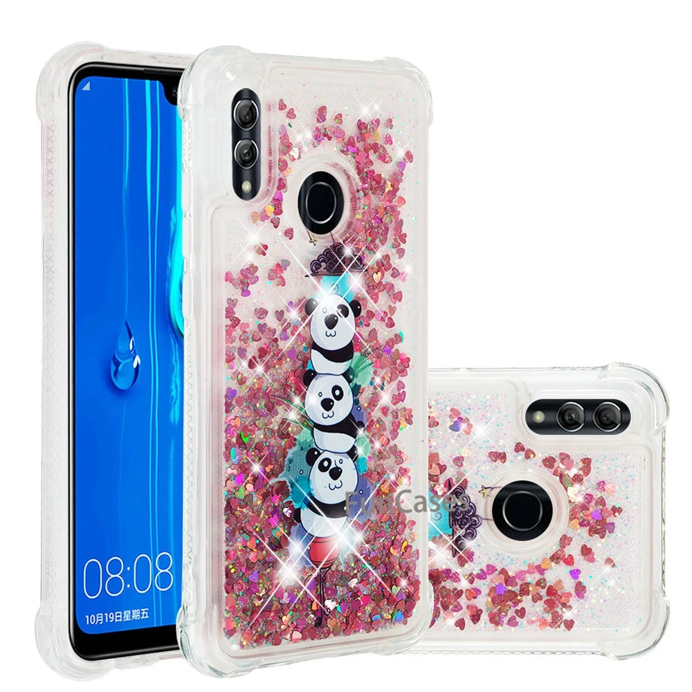 Для huawei P Smart 2019 украшения динамические любовь сердца блестки Жидкий чехол с