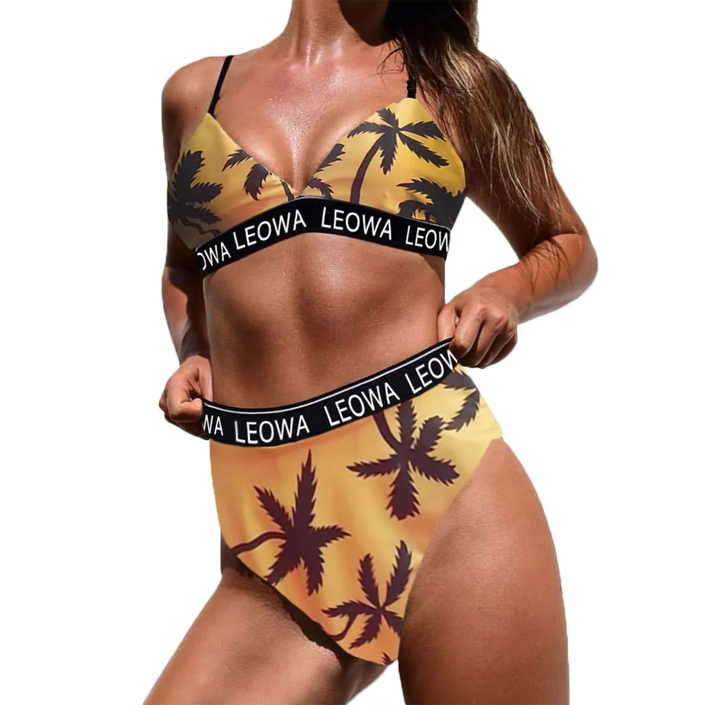 Женский купальник-бикини комплект из двух предметов с надписью и принтом пламени