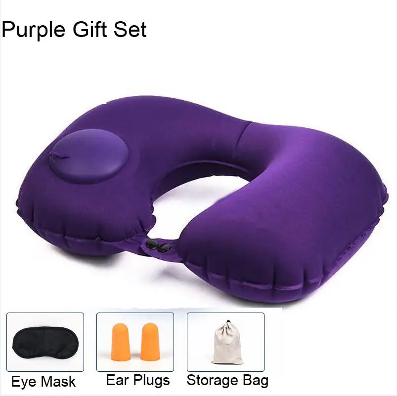 Purple Gift Set Подарочный набор u-образная Автоматическая надувная подушка для путешествий подушка для шеи в автомобиль воздушная надувная подушка отдых складной пресс тип подушка для шеи - Цвет: Purple Gift Set