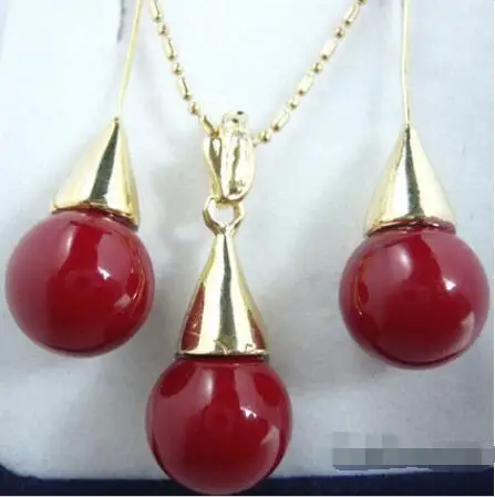 Wb оптовая цена + 12 мм красная подвеска ожерелье серьги набор|necklace earring set|earrings