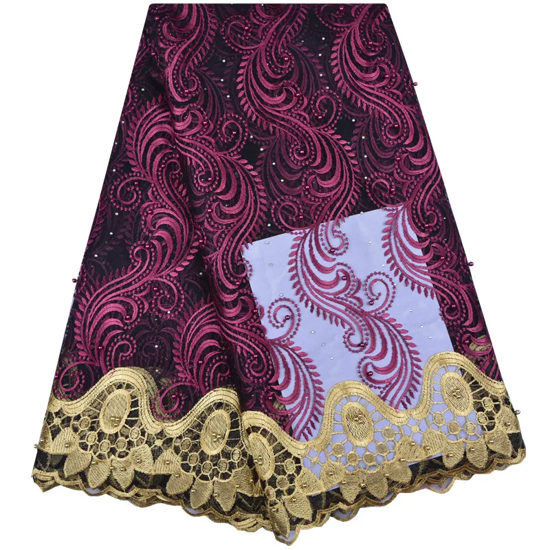 Африканская кружевная ткань вышитая нигерийскими бусинами французский тюль для