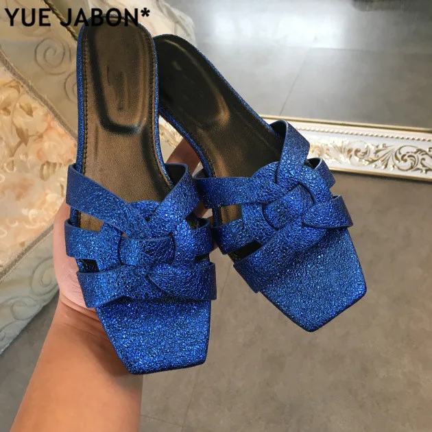 2021 Горячая Весенняя женская летняя обувь из кожи с украшениями в дань тапочки