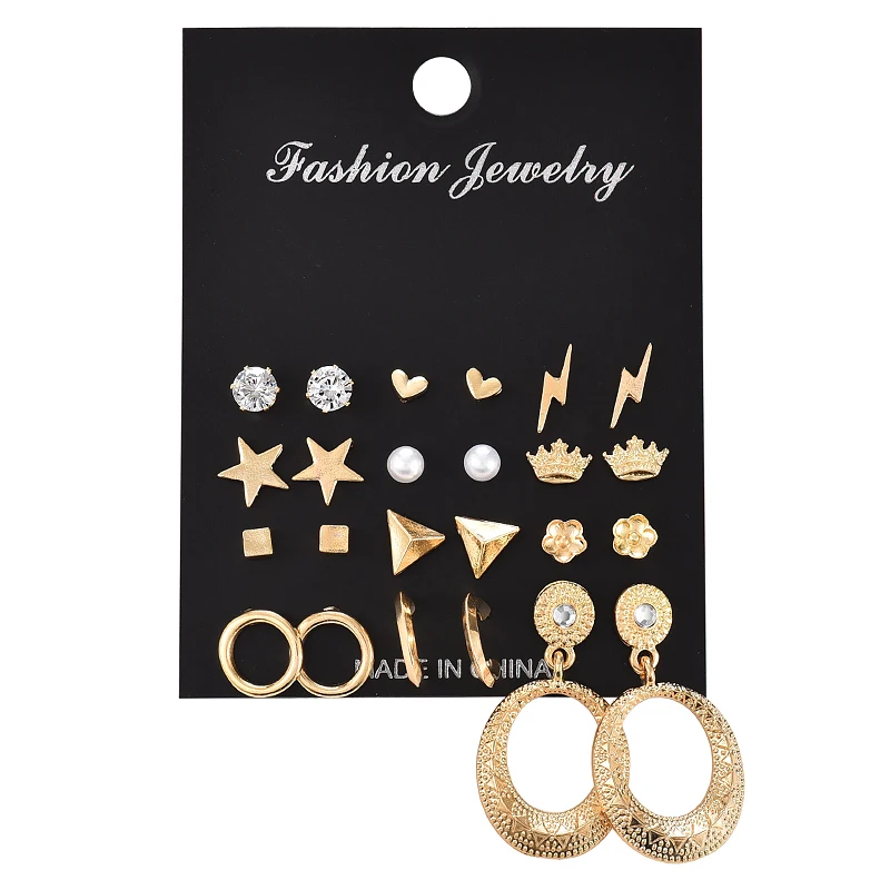 Серьги гвоздики в форме сердца с цирконом 12 парт/компл.|Серьги-гвоздики| |