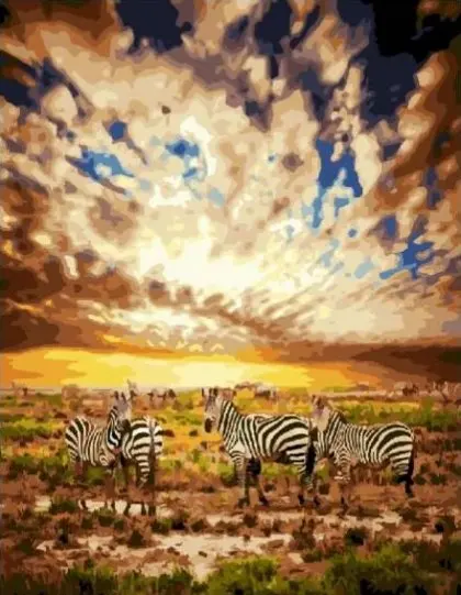Картина по номерам на холсте с искусственными зебрами в саванне, Раскрашивание по номерам на стене, Раскрашивание по номерам акриловыми кра...
