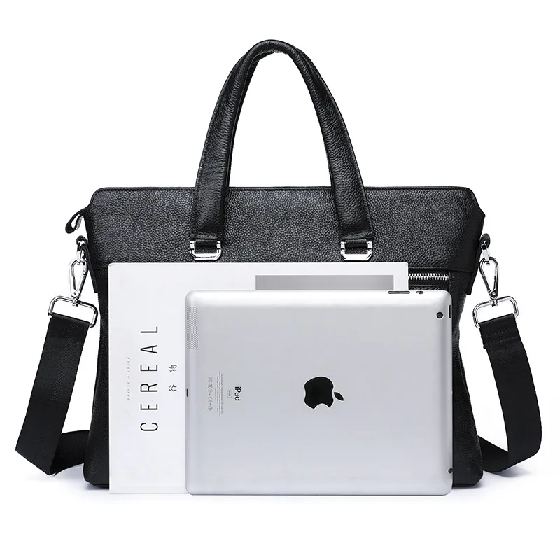 Отличное качество натуральная коровья кожа деловой портфель черная сумка на