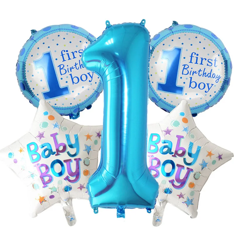 JF Free Shipping 5 pieces 1st Birthday Balloon Set Pink Blue Digital 1 Aluminum Party Decorative | Дом и сад