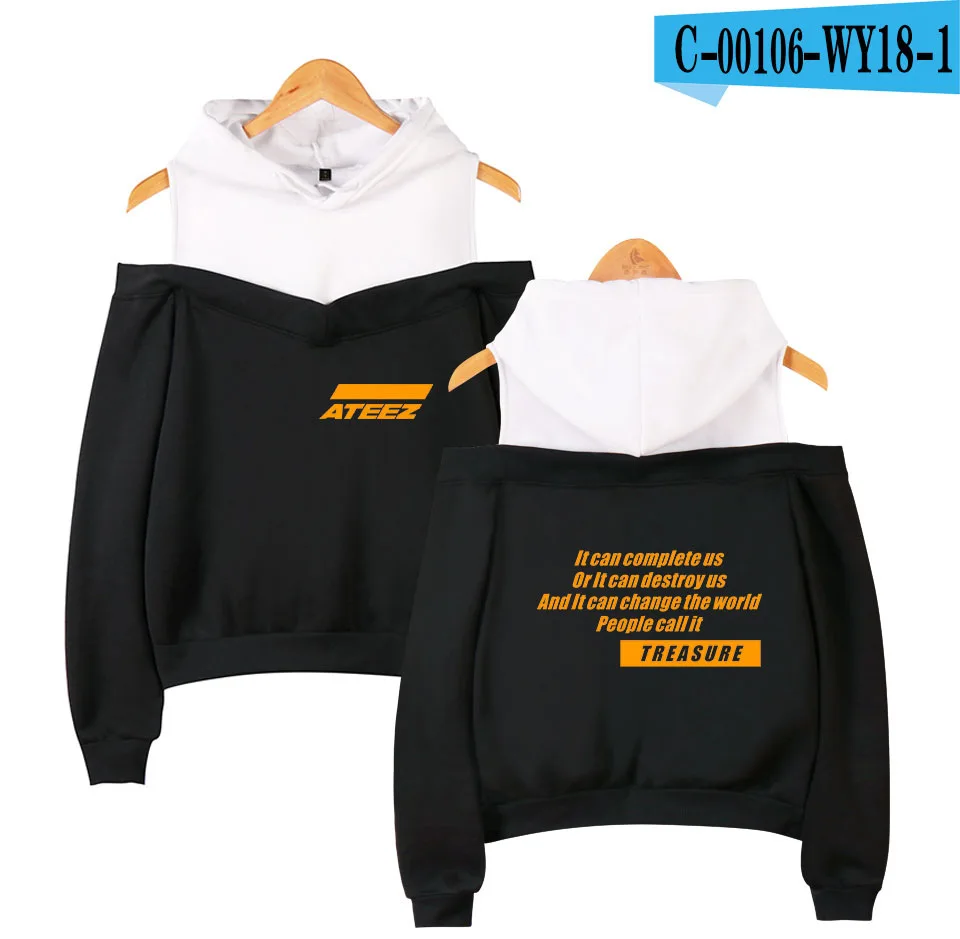 1 WBDDT ATEEZ Kpop толстовки заниженной линией плеч Женский трикотажный хлопчатобумажный пуловер костюм вентиляторы в стиле «хип-хоп», верхняя одежда Уличная Прямая - Цвет: 1