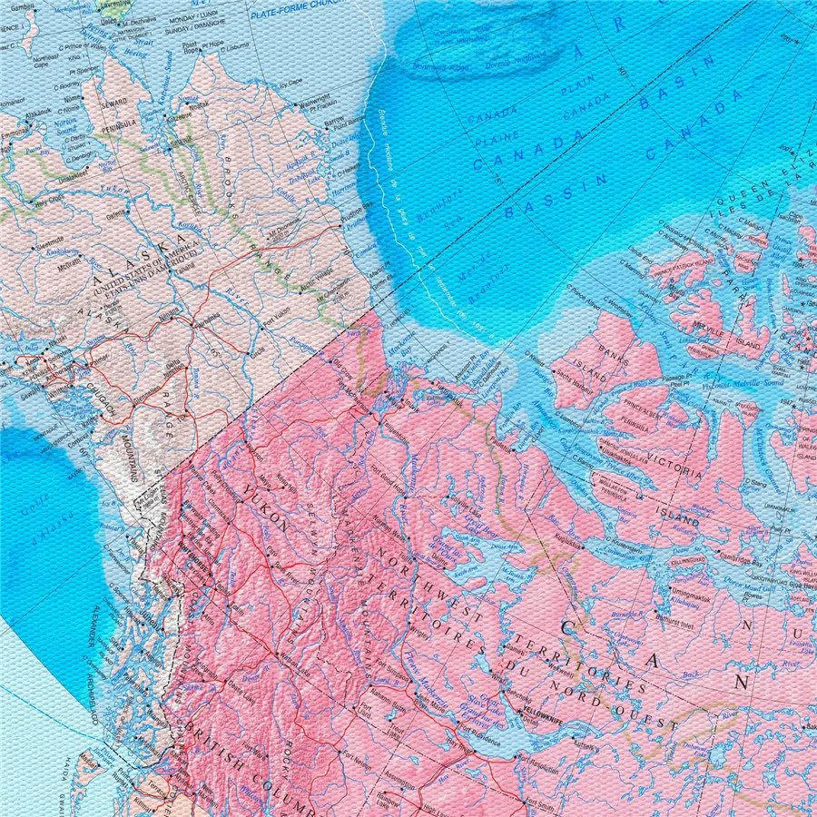 Arctic карта океана Изящные Геометрические линии яркий синий холст настенная