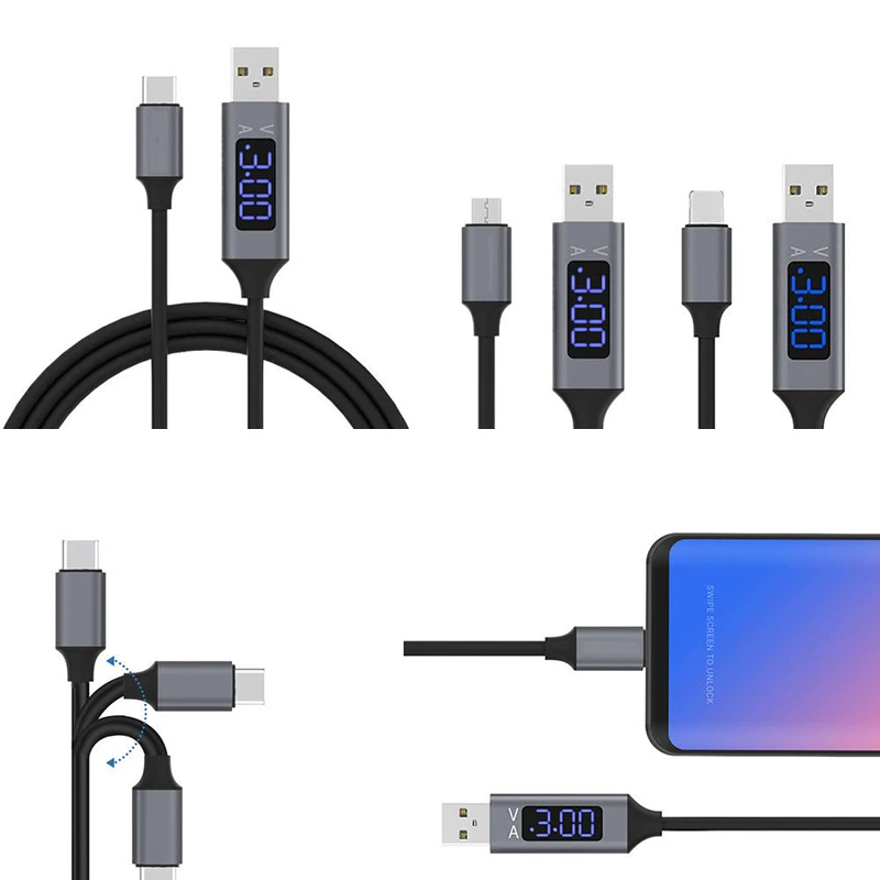 5V 3A цифровой ЖК-дисплей Micro USB Быстрая Зарядка Кабели Зарядное устройство адаптер