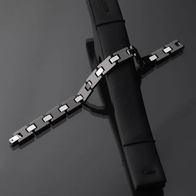 Мужской черный браслет из керамики и вольфрама H Style инкрустация углеродного