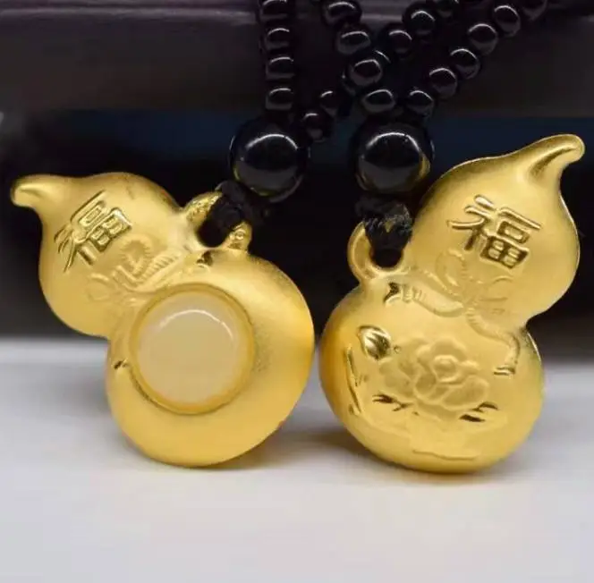 Hetian цвет нефрита Тыква кулон 3D твердый Золотой инкрустированный нефрит Фулу
