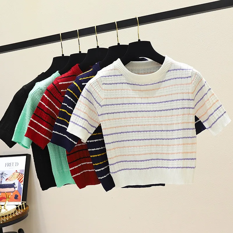 2020 сексуальный женский топ в Корейском стиле повседневный полосатый короткий