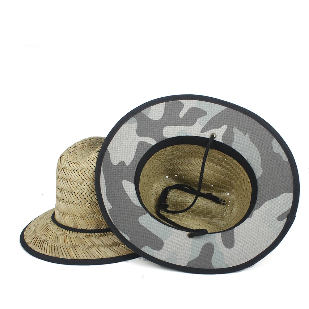 Straw Camouflage Соломенная женская мужская шляпа Lifeguard летняя ручная работа переплетенная джазовая пляжная Солнцезащитная шляпа уличная Бамбуковая Шляпа Панама шляпа размер 58 см - Цвет: Straw Camouflage