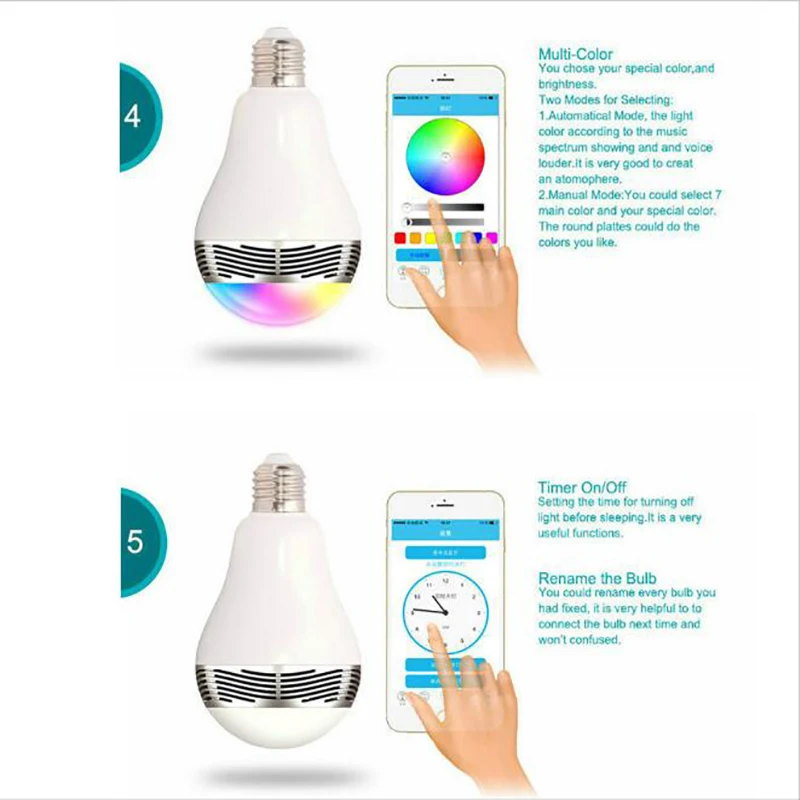 Умная светодиодная лампочка Bluetooth динамик LED RGB свет E27 база беспроводной