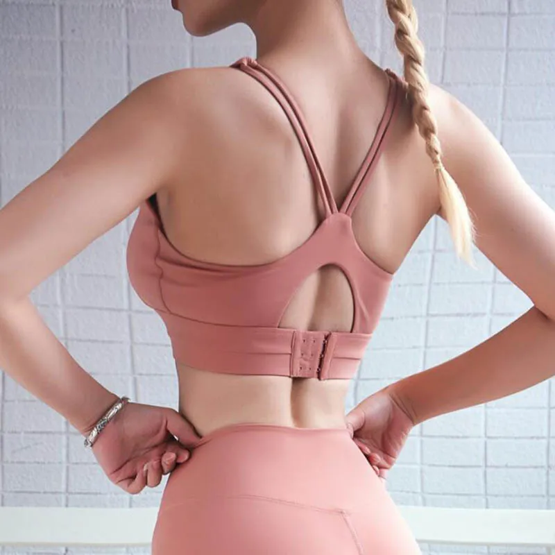 WX1170 pink Женский бюстгальтер для йоги, регулируемый спортивный топ для спины, бега, фитнеса, Спортивное нижнее белье, u-образный жилет, женский спортивный топ - Цвет: WX1170 pink