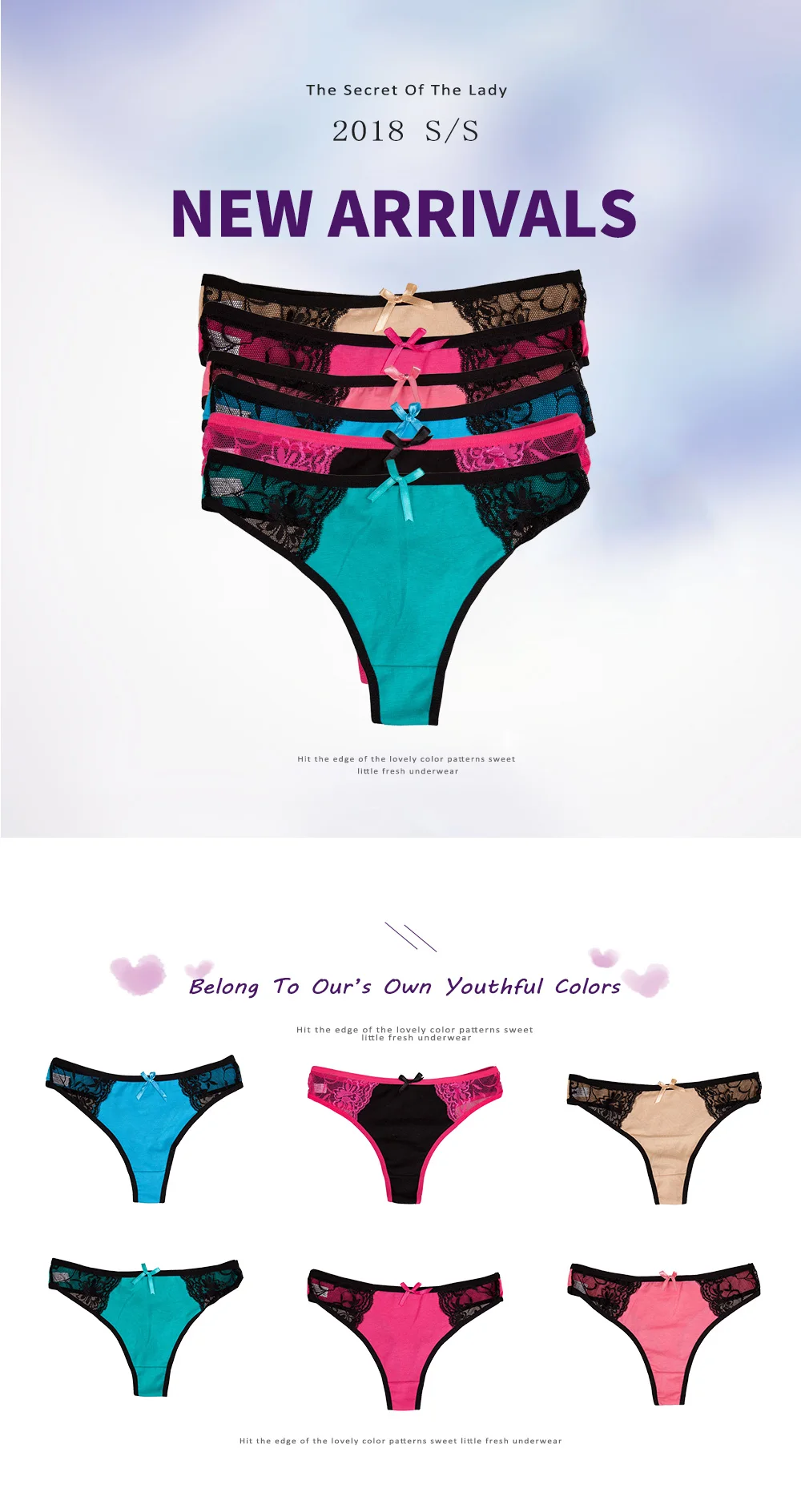 YOUREGINA Women Sexy G-String Thong Underwear Cotton Lace Patchwork Transparent Pants FemaleIntimates Lingerie Bowknot 6pcs/lot