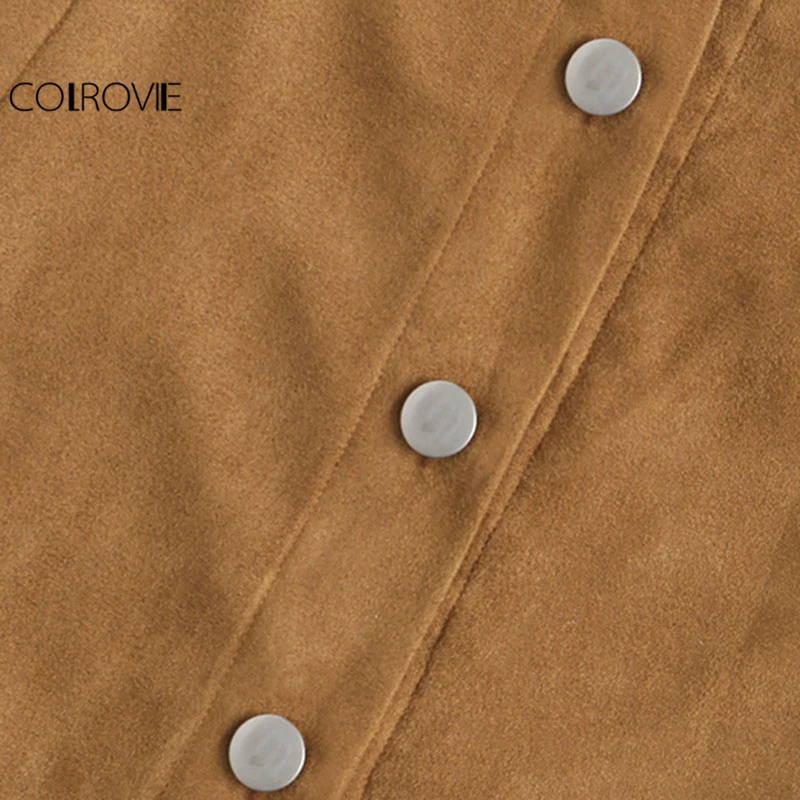 COLROVIE, однобортная замшевая юбка с волнистым подолом, Новое поступление, Женская Летняя короткая юбка на пуговицах со средней талией
