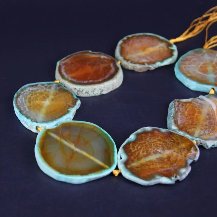 Новый! Approx7PCS/strand большой Размеры синего и коричневого цветов трещина сырья Агаты