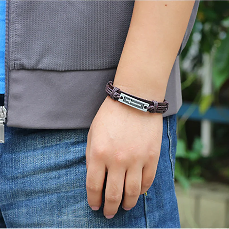 10 шт./лот крест браслеты из натуральной кожи манжеты браслет Античный серебряный