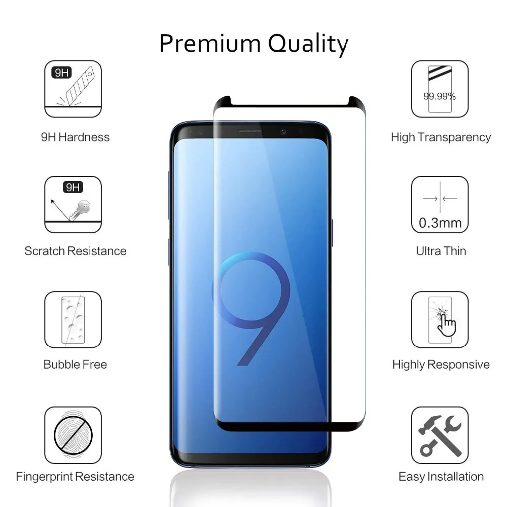 

300pcs DHL Curved edge 3D Full glue Tempered Glass For Samsung S8 S9 S7 Edge Note 9 8 Case Friendly
