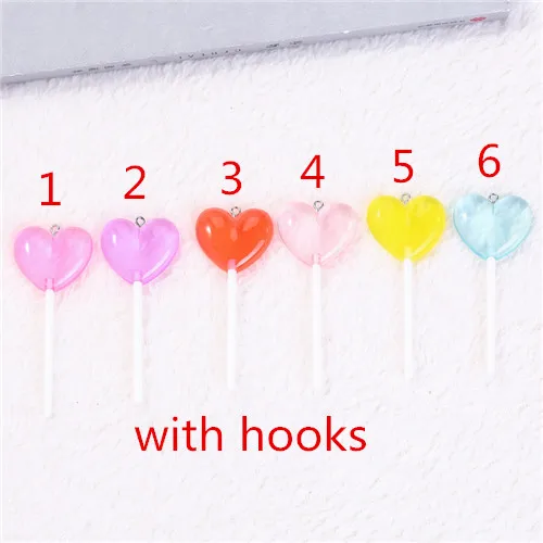 silver hook 8 шт./лот 70*29 мм сердце леденец искусственный Конфеты Flatback смолы кабошоны многоцветный - Цвет: silver hook