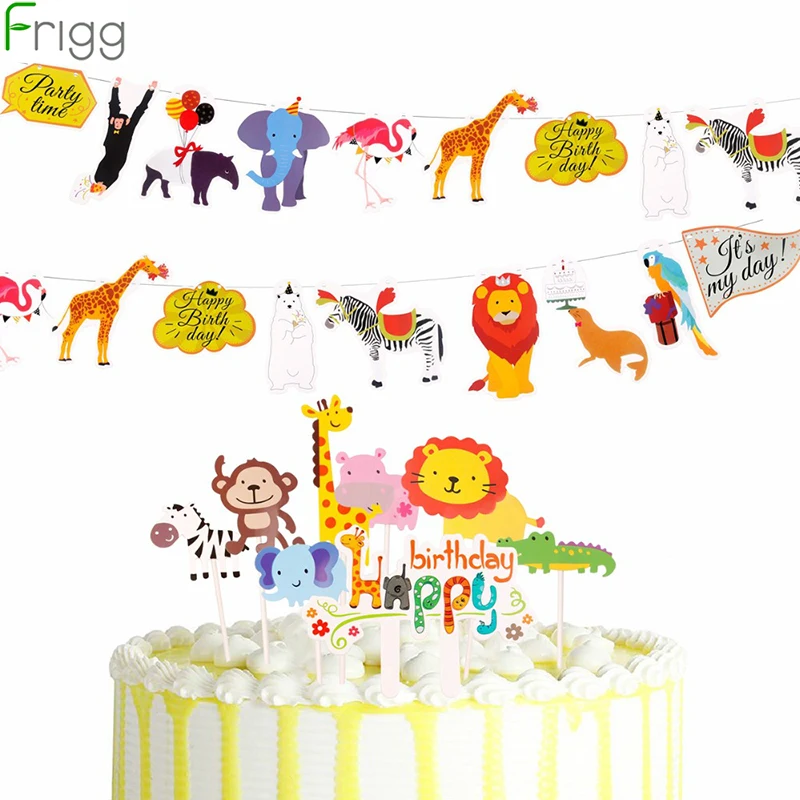 

Frigg Jungle Animal Banner Cake Topper Flag Birthday Banner Safari Jungle Theme Party Decorations Kids Birthday Party Favors