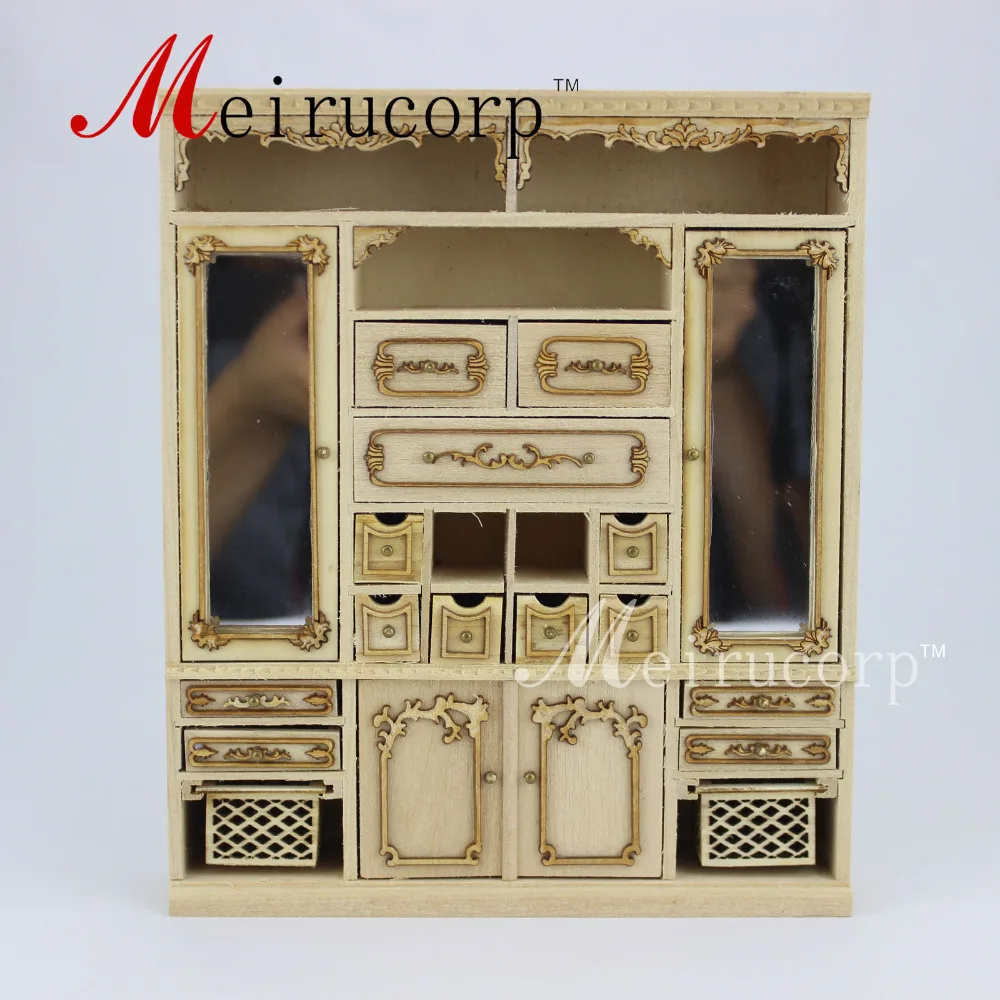 

Unpainted1: 12-дюймовый миниатюрный главный шкаф ручной резки для кукольного домика