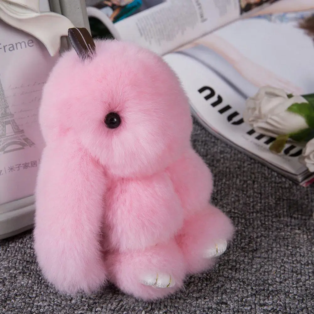 iMucci 14CM Cute Pluff Bunny Keychain Rex faux Genuine Rabbit Fur Key Chain For Women Bag Toy Doll Fluffy Pom Lovely Keyring | Украшения и