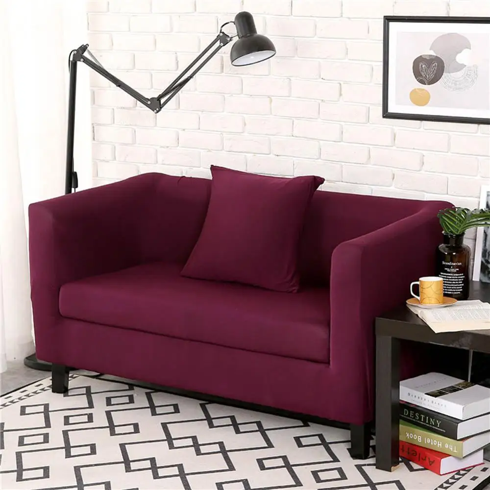 Bean sand purple Meijuner Sofa Cover сплошной цвет эластичный чехол нескользящий тканевый диван-Чехол Набор все включено Пылезащитный для гостиной отеля - Цвет: Bean sand purple