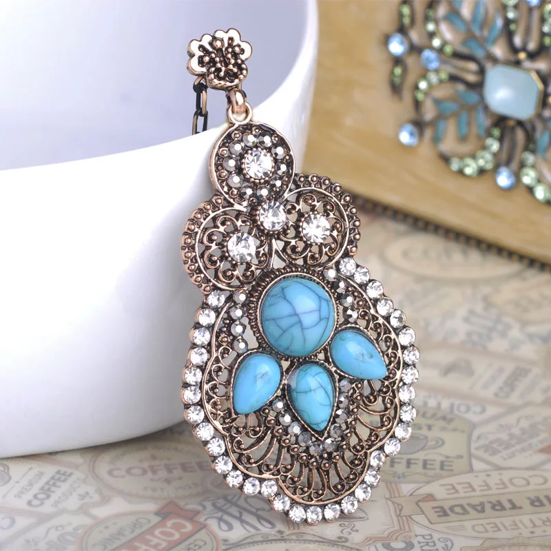 Женское винтажное длинное ожерелье Blucome синее в турецком стиле вечерние