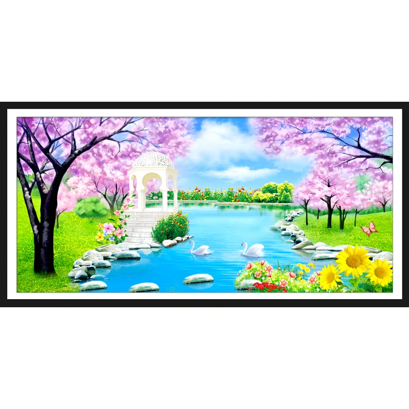 

Diamond Painting Full Drill Cherry Trees Stick Drill Diamond Embroidery New Living Room Scenery Pastoral Brick Painting