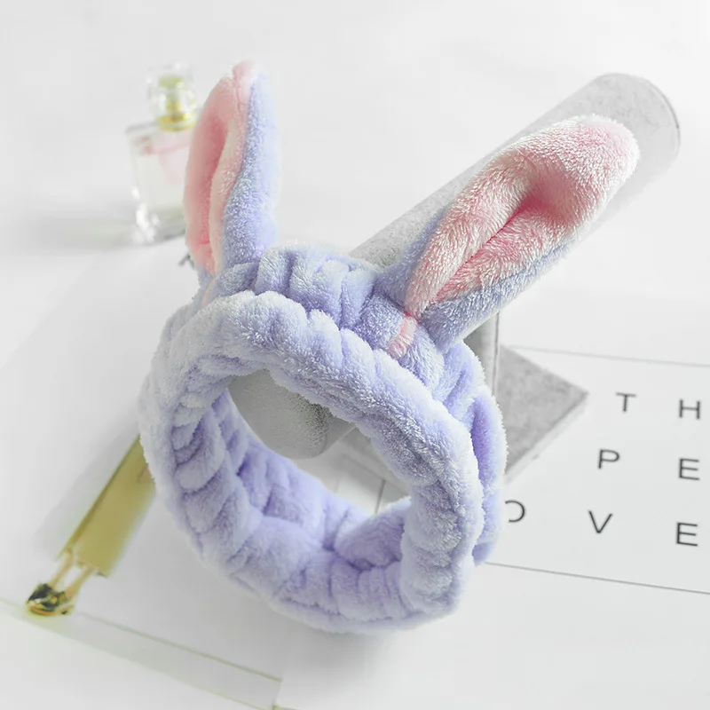 The rabbit ear pur Милая мягкая флисовая женская повязка на голову с заячьими ушками для макияжа, повязка для волос для мытья лица, спа-маска для душа - Цвет: The rabbit ear pur
