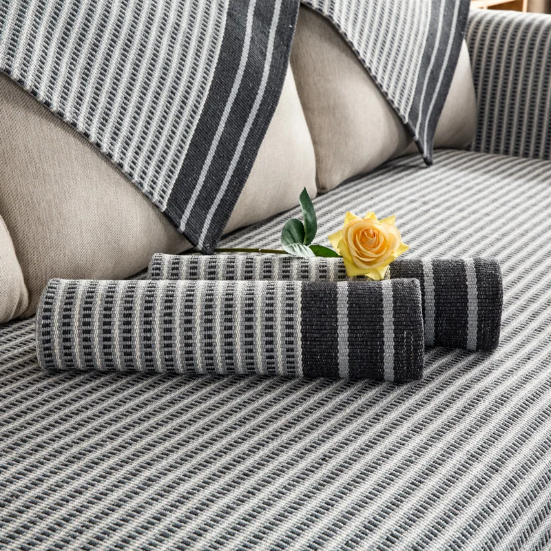 Хлопковая пряжа в американском стиле серый полосатый чехол для дивана