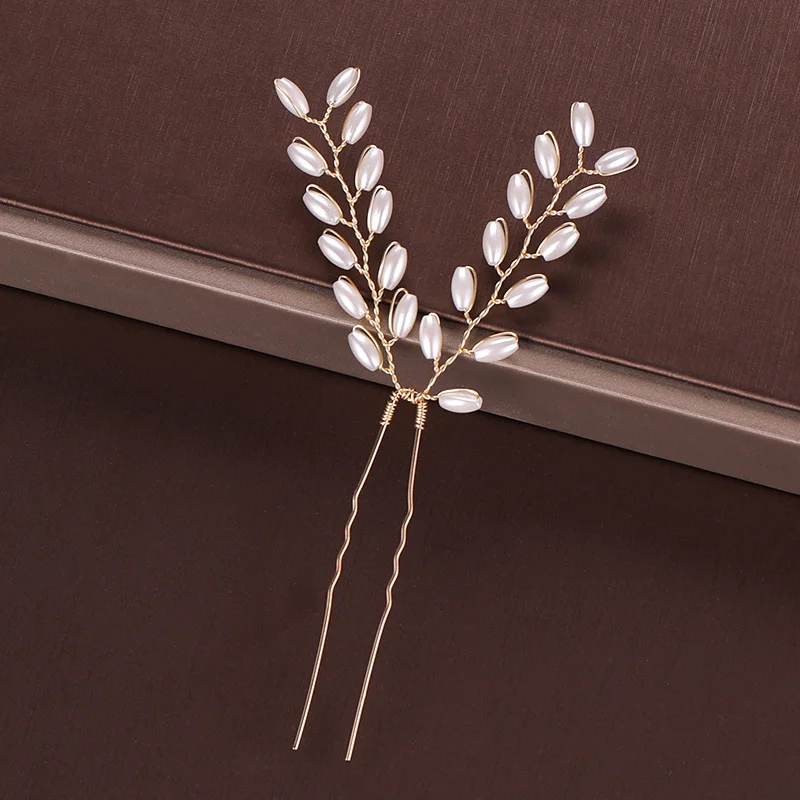 Gold Pearl Tiara Hairpin Clip Crystal Rhinestone Hair Jewelry For Women Flower Handmade Headband Wedding Bridal Hair Accessories