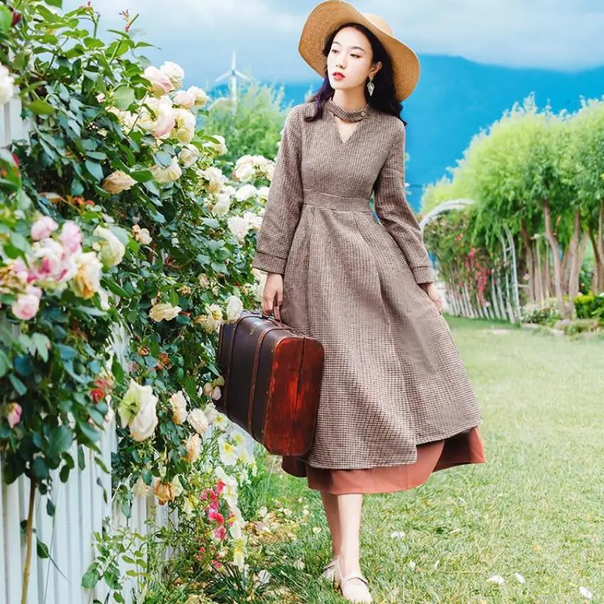 Модное Брендовое ретро платье из шерстяной ткани с вырезами женское в