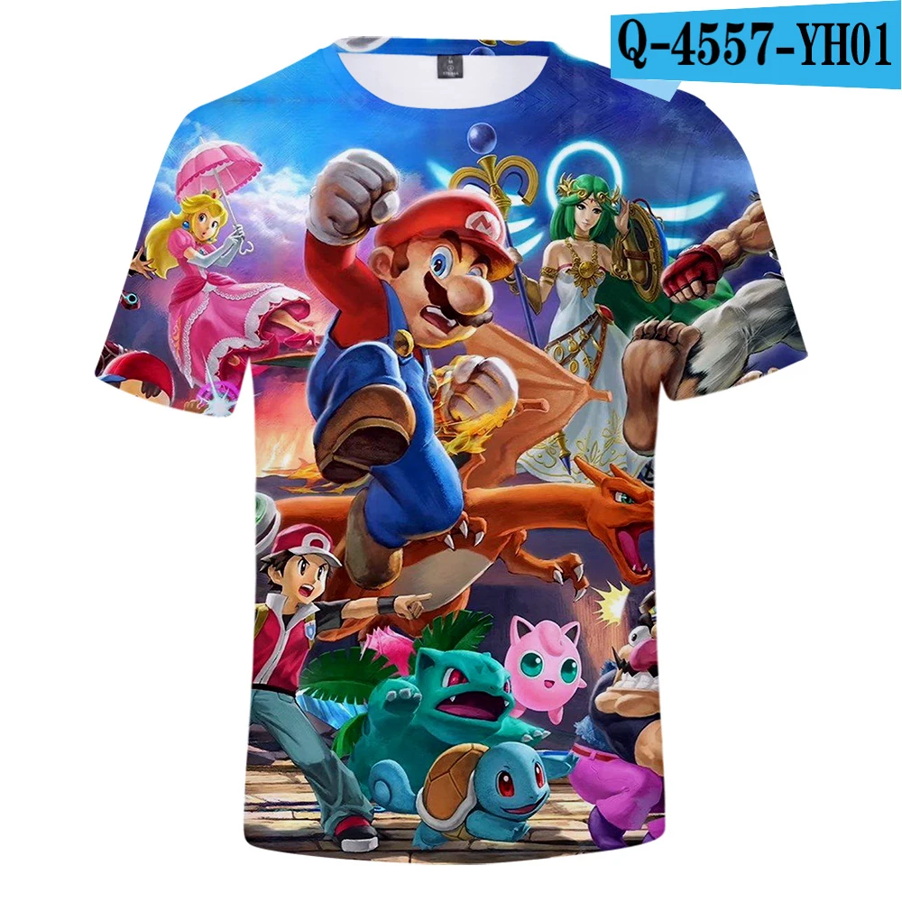 Супер Smash Bros. Повседневная Детская летняя футболка с 3D принтом из таркова, лидер продаж года, футболка с короткими рукавами, большие размеры - Цвет: Черный