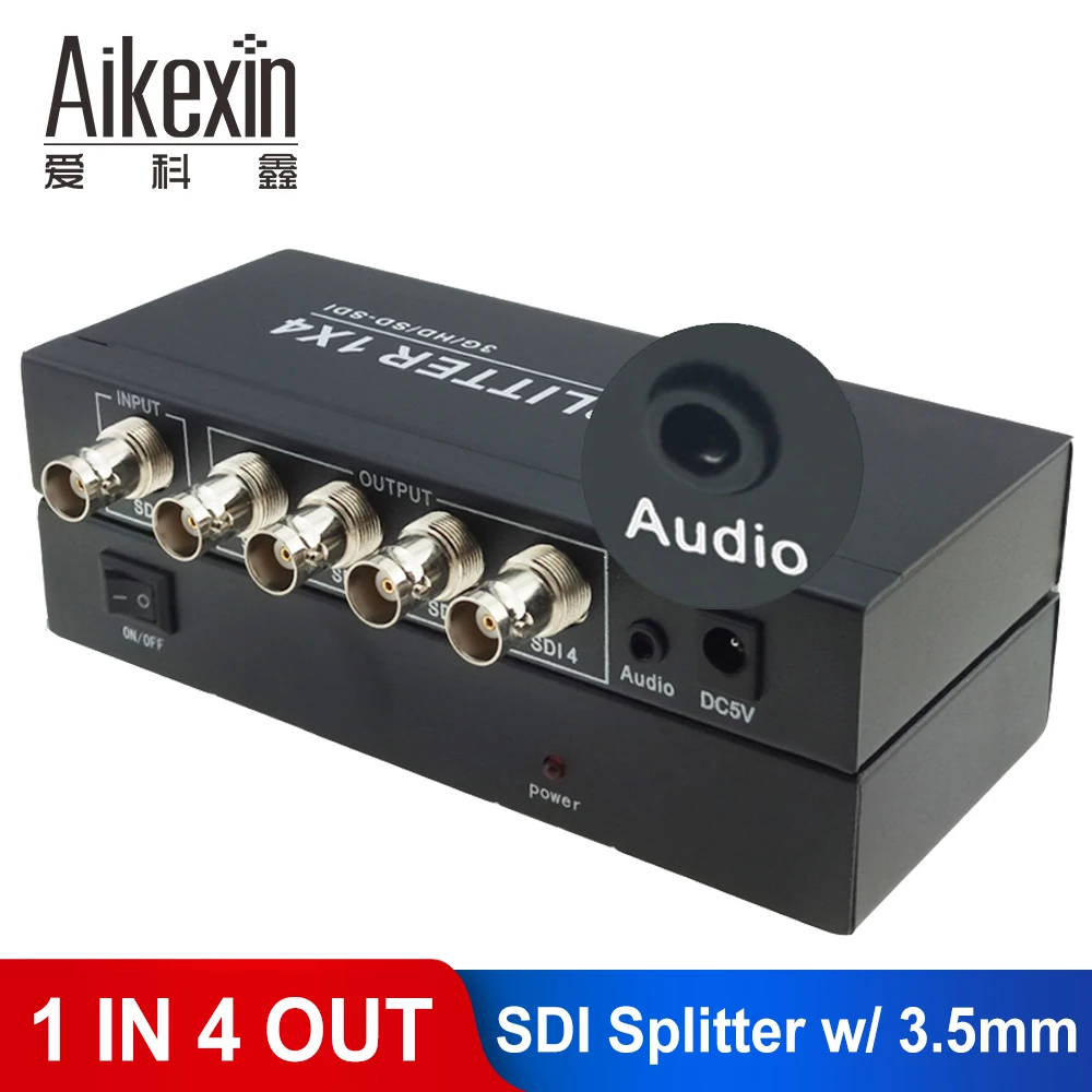 

Aikexin SDI Splitter 1x4 with 3.5mm Aux Jack 4 Port SDI Splitter 1 input 4 output HD SDI Converter Support 1080p for Camera