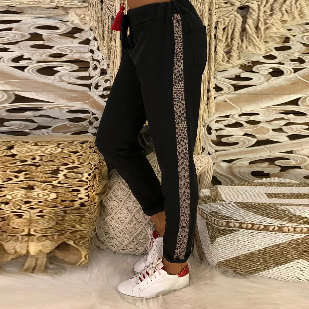 Женские свободные спортивные брюки повседневные однотонные с высокой талией и