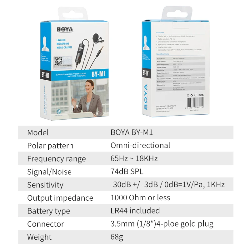 Всенаправленный конденсаторный записывающий микрофон BOYA для Canon Nikon Sony IPhone 8 Plus 7
