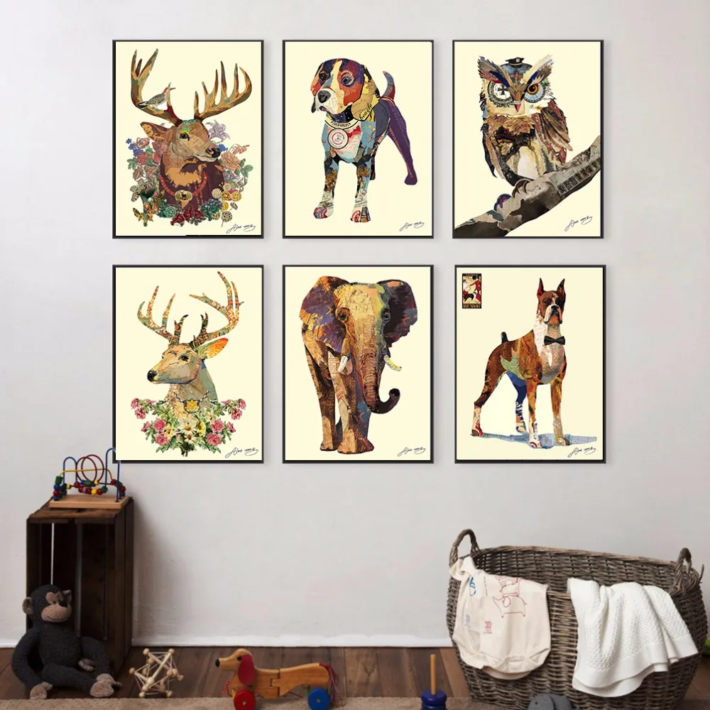 Абстрактное настенное искусство животное слон Сова олень картина маслом на