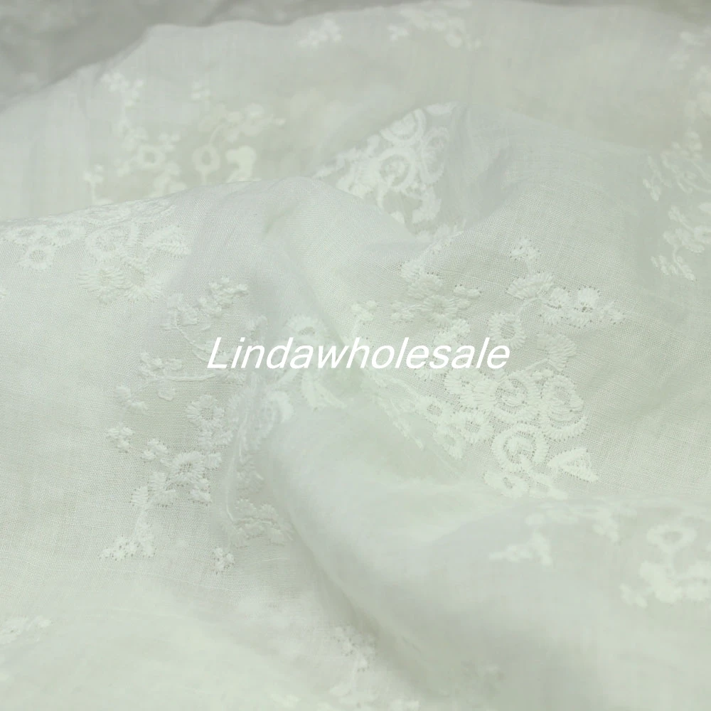 

White color embroidered linen fabric,sewing materials,fabric flowers,140cm*50cm/pcs