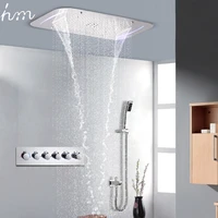 hm 5 functions reccessed rainfall waterfall mistfall ceiling shower head thermostatic shower set wall mounted spa massage shower