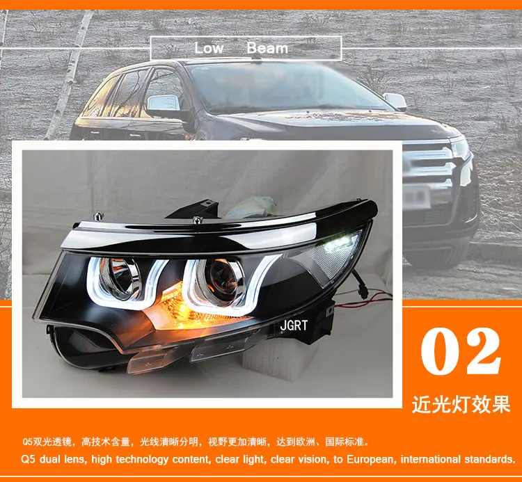 2 шт. светодиодный головной светильник s для Ford Edge 2013- Автомобильный светодиодный светильник s двойной ксеноновый Объектив Автомобильные аксессуары дневные ходовые огни противотуманный светильник