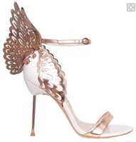new arrivals gold leather back butterfly sandals high heel cut out metal heel prom dress shoes woman size 34 41free s
