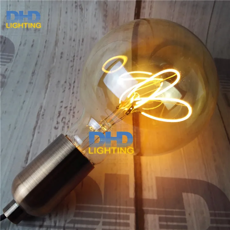 

Free shipping Globle G125 amber glass LED 4W spiral filament lamp for vintage edison fixture E27 220V lighting bulb