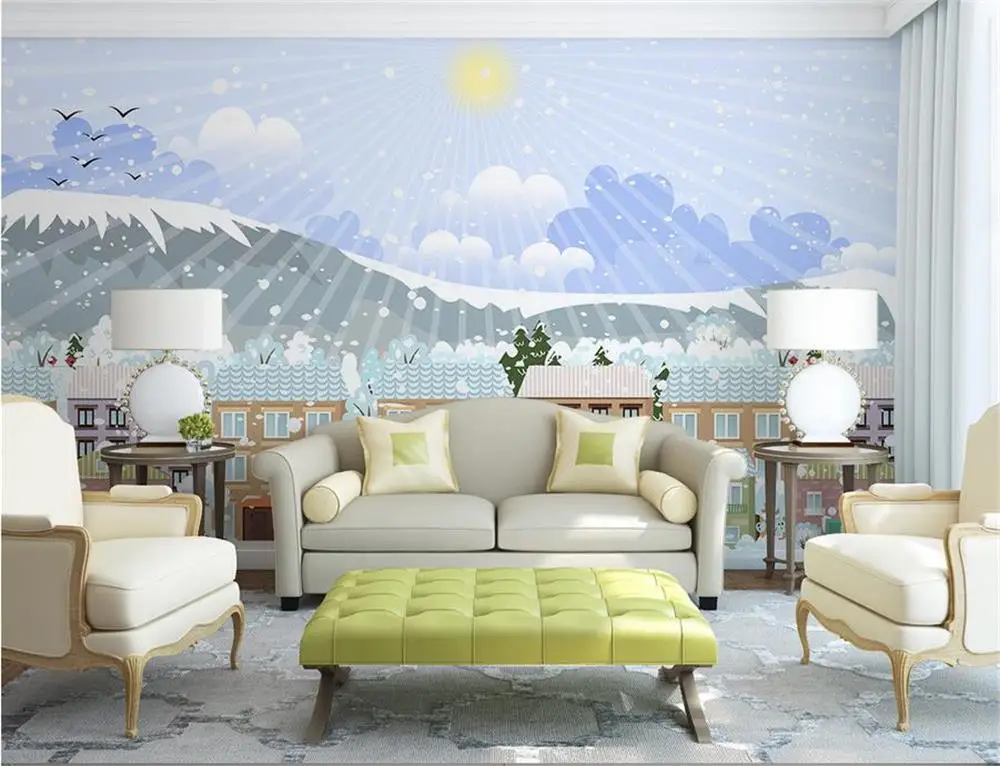 3D обои/индивидуальная фотобумага/рисованная вручную мультфильм зимний